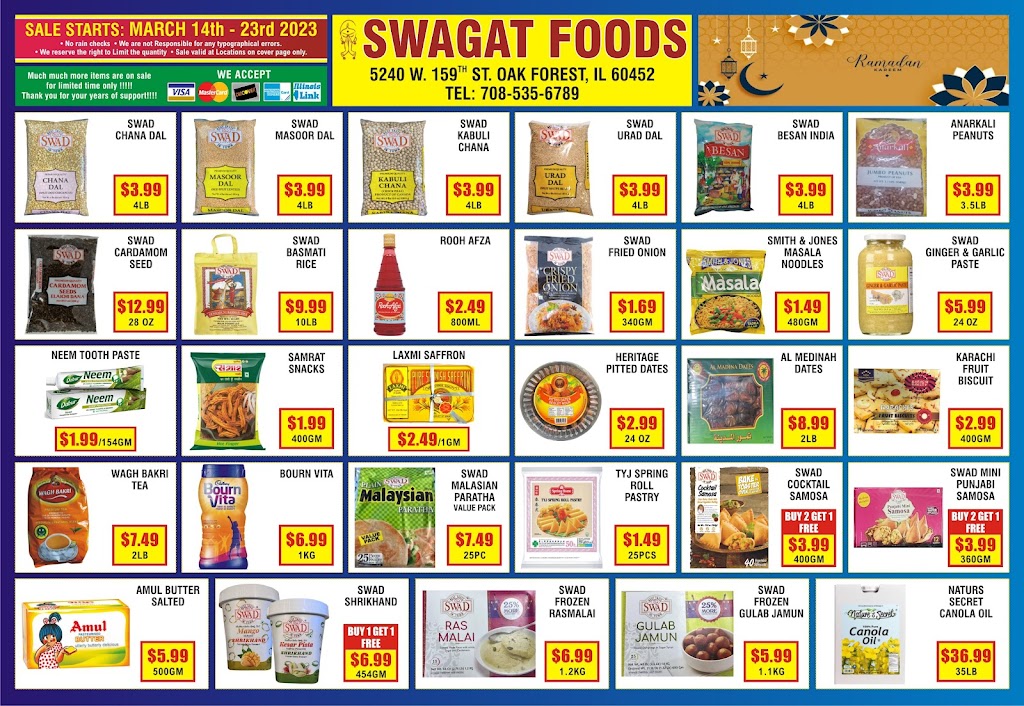 Swagat Foods | 5240 159th St, Oak Forest, IL 60452 | Phone: (708) 535-6789