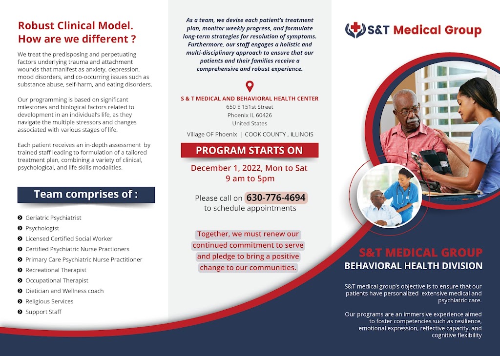 S&T Medical Group Behavioral Health Division | 650 Phoenix Center Dr, Phoenix, IL 60426 | Phone: (630) 776-4694